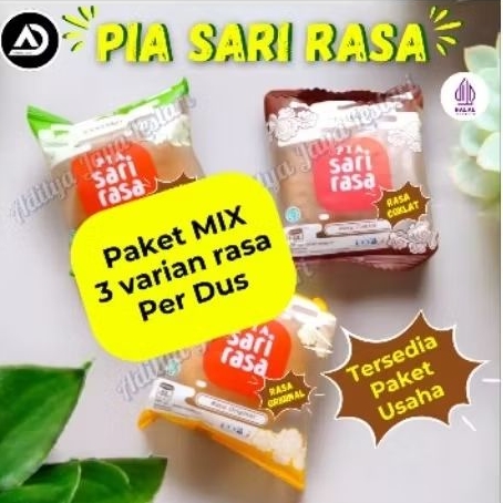 

Kue Pia Sari Rasa varian rasa Coklat, Pandan dan Original