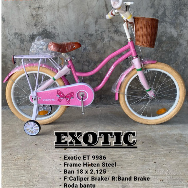 Seepda Anak cewek keranjang Mini ring 18 Exotic 9986 | Sepeda keranjang anak roda 4 empat