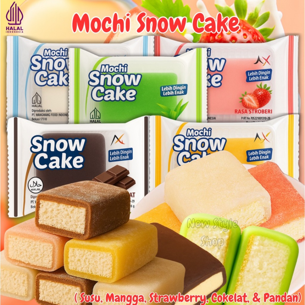 Mochi Snow Cake 28gr / Mochi Cake Aneka Rasa Buah Strawberry Mangga Susu Coklat Pandan / Snowcake Mo