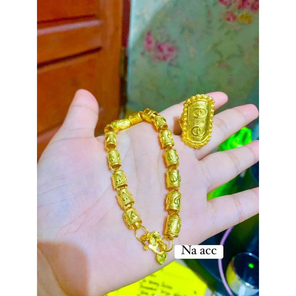 Gelang bambu love 3 suku lapis emas + cincin