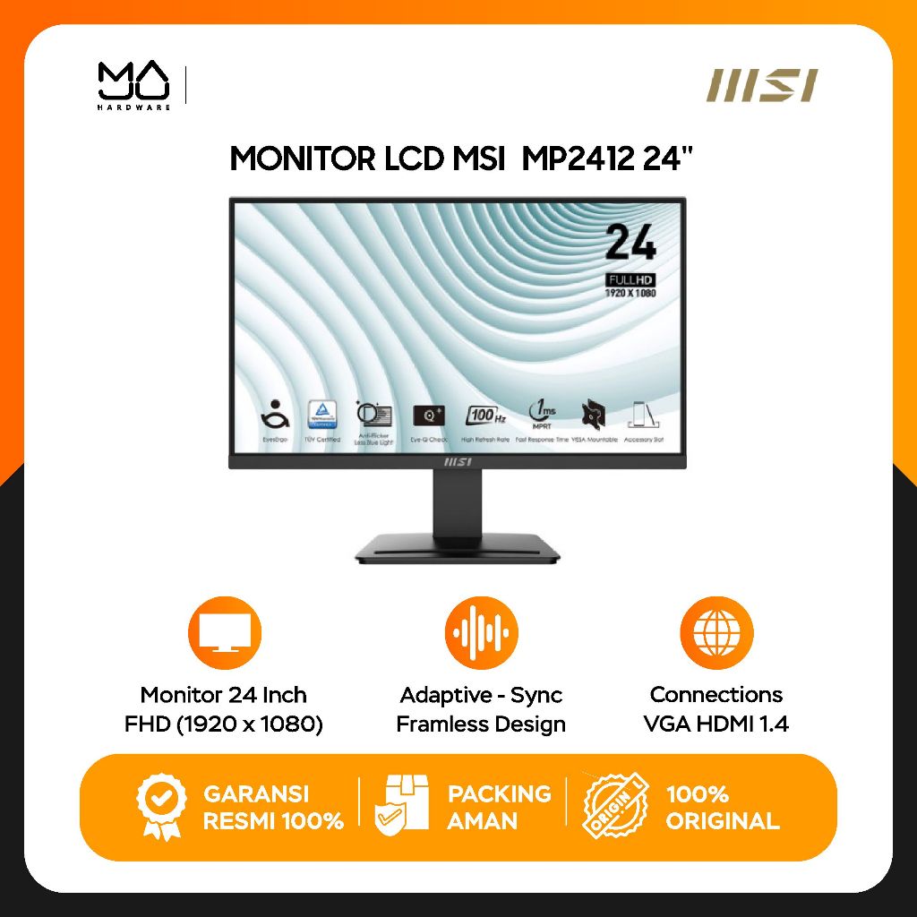 Monitor MSI Pro MP2412 Monitor 24 Inch [1080p, 100Hz] - Garansi Resmi