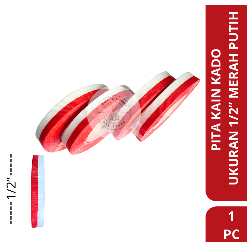 

[1 PC] Pita Kain Indonesia / Pita Satin Tebal Warna Merah Putih Ukuran 1/2 Inch Panjang 18 Meter Rainbow