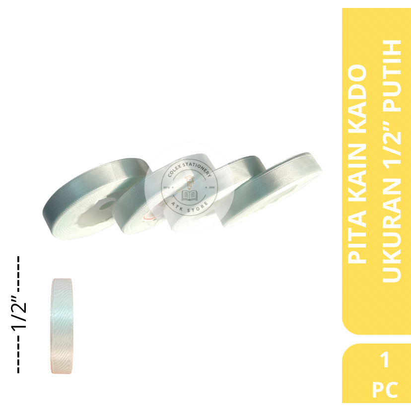 

[1 PC] Pita Kain / Pita Satin Tebal Warna Putih Ukuran 1/2 Inch Panjang 18 Meter Rainbow