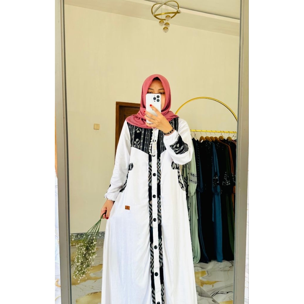 DAILY DRESS TENUN AJYAD WHITE BY FAREECHA_GAMIS TENUN TERBARU_GAMIS FAREECHA TERBARU