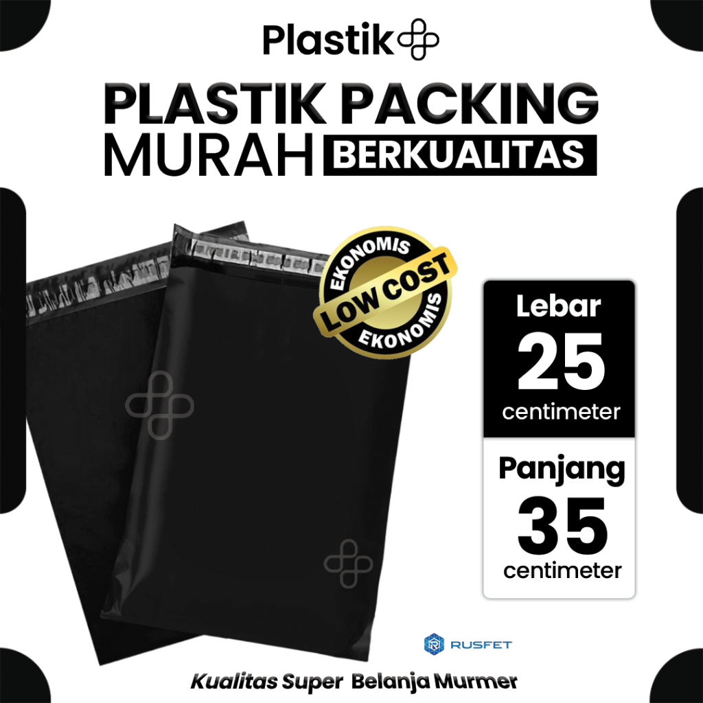 

Amplop Plastik Polymailer Hitam 25cm x 35cm Low Cost Plastic Packing Polos Online shop Rusfet Murah