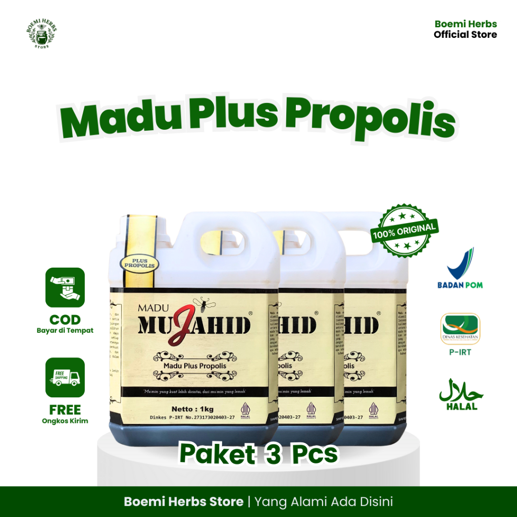 

[PAKET 3 PCS] Madu Hutan Asli + Propolis Mujahid 1Kg – Herbal Alami untuk Imun dan Pemulihan Tubuh