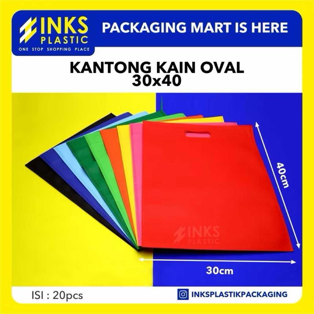 

TAS SPUNBOND OVAL 30x40 KANTONG HANDLE KAIN GOODIE BAG HAMPERS SOUVENIR TAS BELANJA 30 x 40