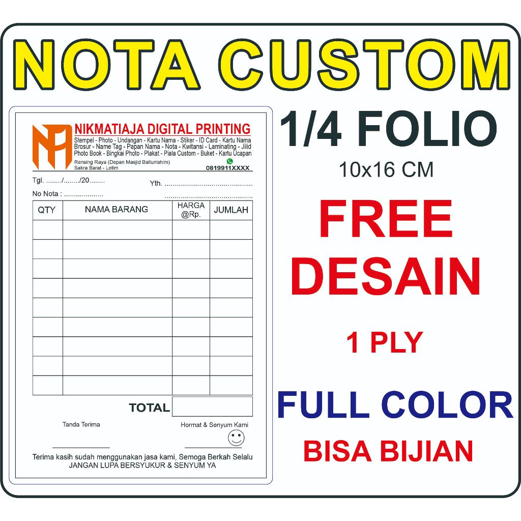 

Nota Custom 1 ply Murah Cepat Jadi