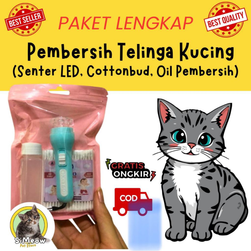 Paket Pembersih Telinga Kucing Tetes Senter Telinga Kucing