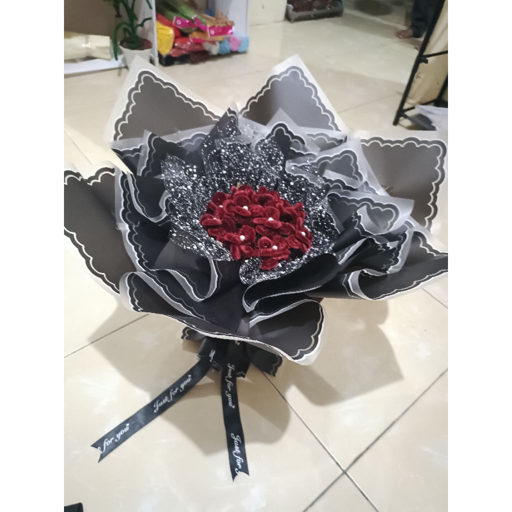 Ready buket rose marron black/kawat bulu