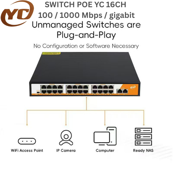 SWITCH POE 16Port  POE SWITCH 16+3PORTS 10/100/1000Mbps  / SWITCH hub POE 2Uplink+FO