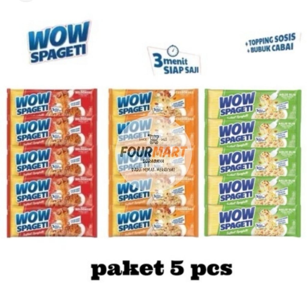 

RENCENG isi 5 pcs Wow Spageti 5 Pcs - Wow Spanghetti Sachet Instant 3 Menit Meaty Bolognese, Creamy Carbonara, Aglio Olio 75g - 80g