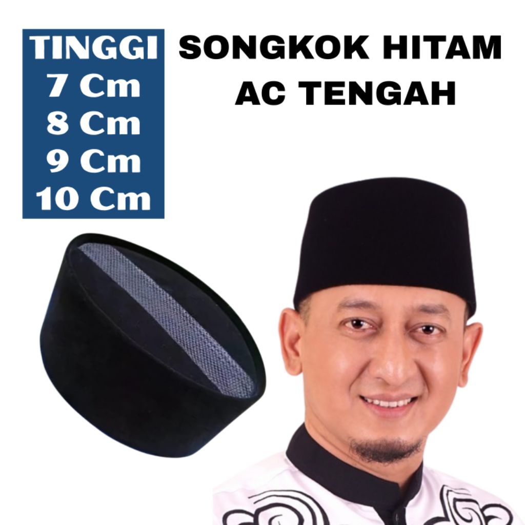 Kopyah Al Husain - Songkok Ac Tengah Hitam Polos Daleman Sudah Bordir Kopiah Peci Santri