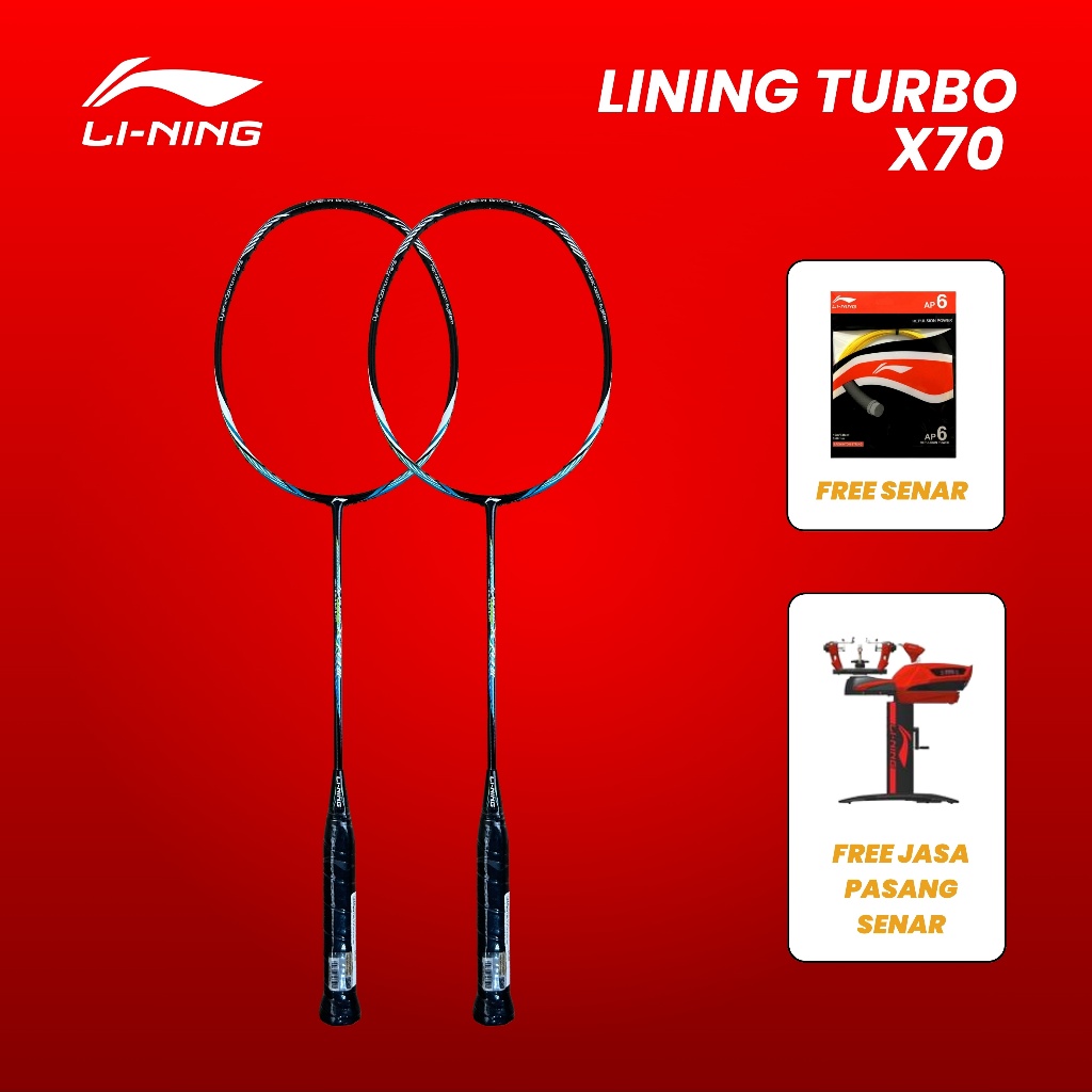 Lining Turbo X70 III Original | FREE Tas & Jasa Pasang Senar | Raket Badminton | Head Heavy | Raket 