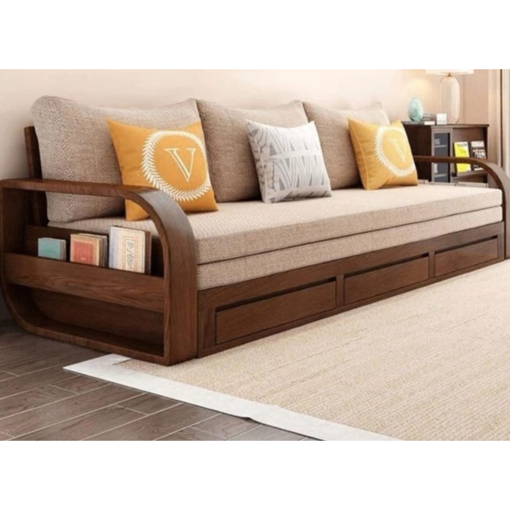 kursi sofa 3 seater minimalis kayu jati, kursi sofa gajah laci