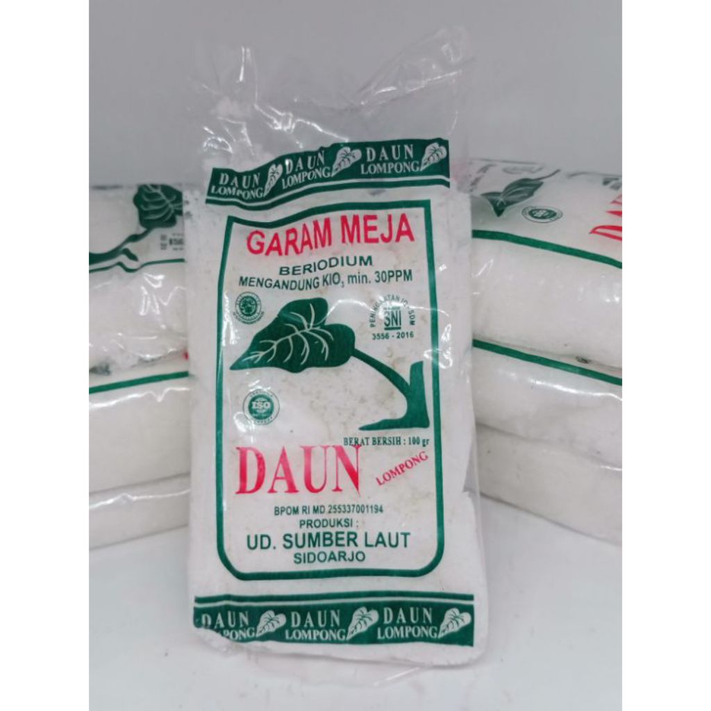 

GARAM MEJA BERYODIUM 100 GRAM merk DAUN lompong