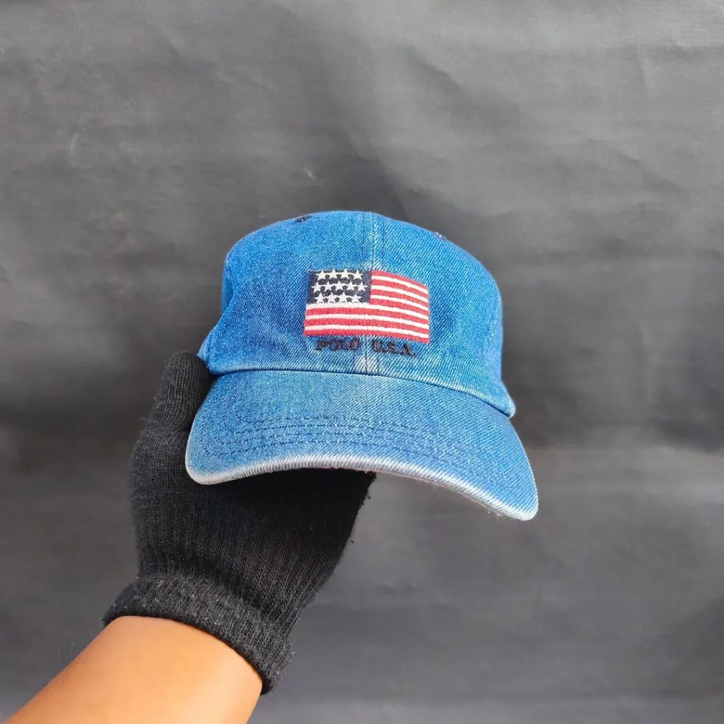 Topi Vintage Cap Unisex Pria Wanita POLO RALPH LAUREN - USA Denim