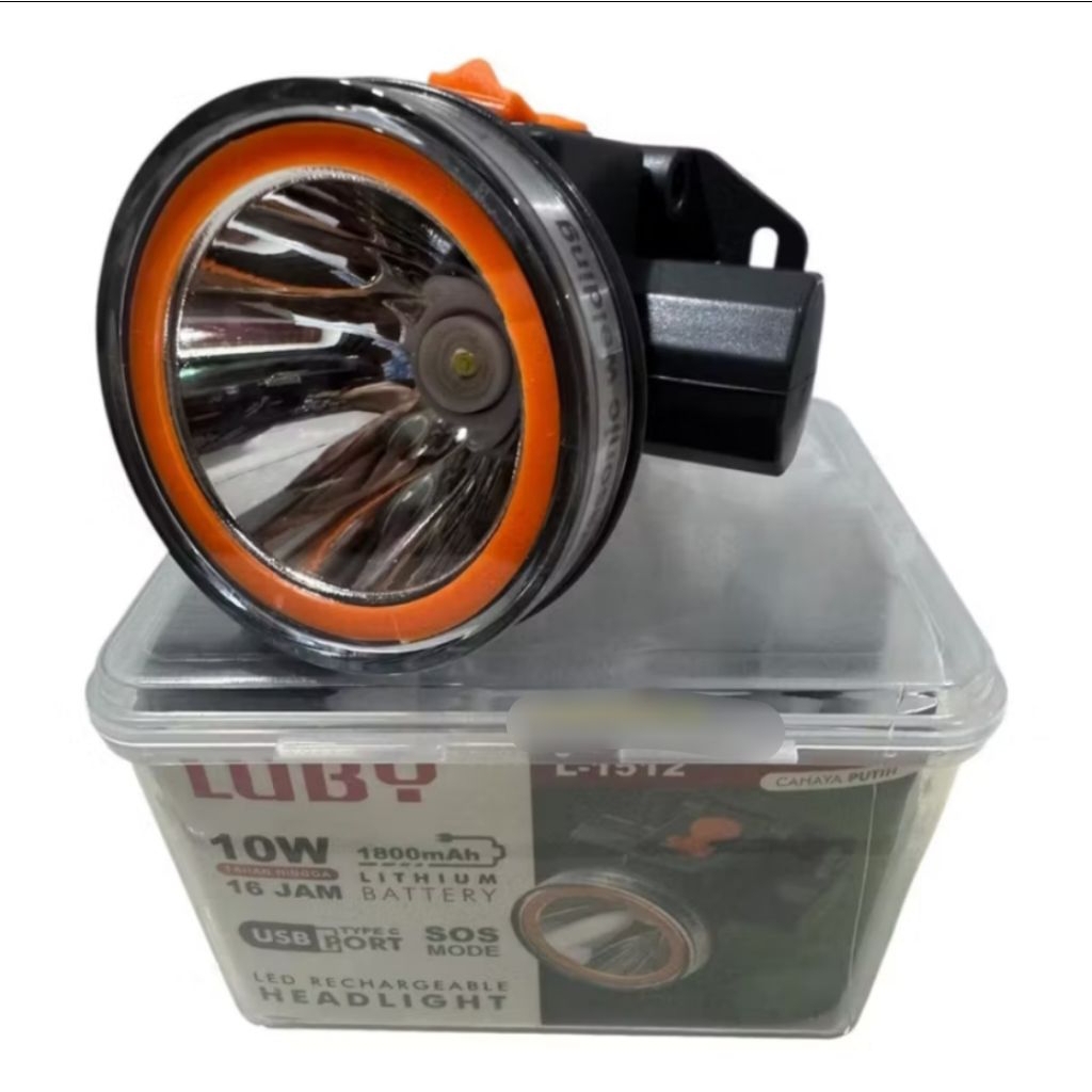 luby l-1512 senter kepala mini 10watt tahan 16jam cahaya putih senter kepala waterproof anti air sen