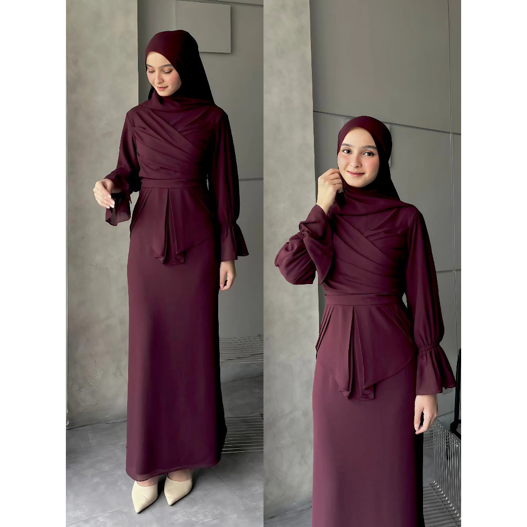 Gamis Dress Wanita Remaja Ootd Korean Style Hijab Press Body Burgundy Terbaru 2025 M L XL XXL Elegan
