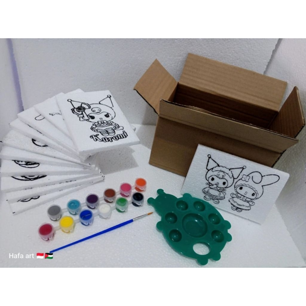 

PAINTING KIT PAKET HEMAT LENGKAP MEWARNAI STYROFOAM MINI 10 X 15 CM + BOX 1 set dengan cat kuas dan palet mainan edukasi anak melukis gambar karakter di media sterofoam styrofom seterofom gabus kado ulang tahun hampers murah ekonomis - Armina Art