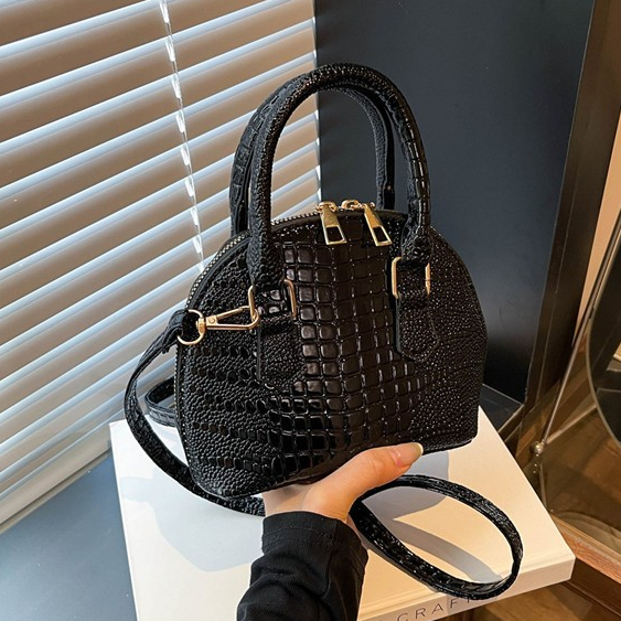 BJ44017 - BLACK/COFFEE/GREEN/ORANGE/RED - TAS SLEMPANG HANDBAG CROCO GLOSSY ALMA TAS WANITA FASHION 