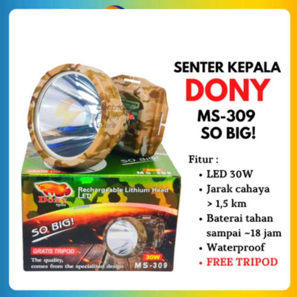 SENTER KEPALA DONY MS-309 / Senter Kepala Dony 309 Cahaya Kuning / Putih 45 Watt
