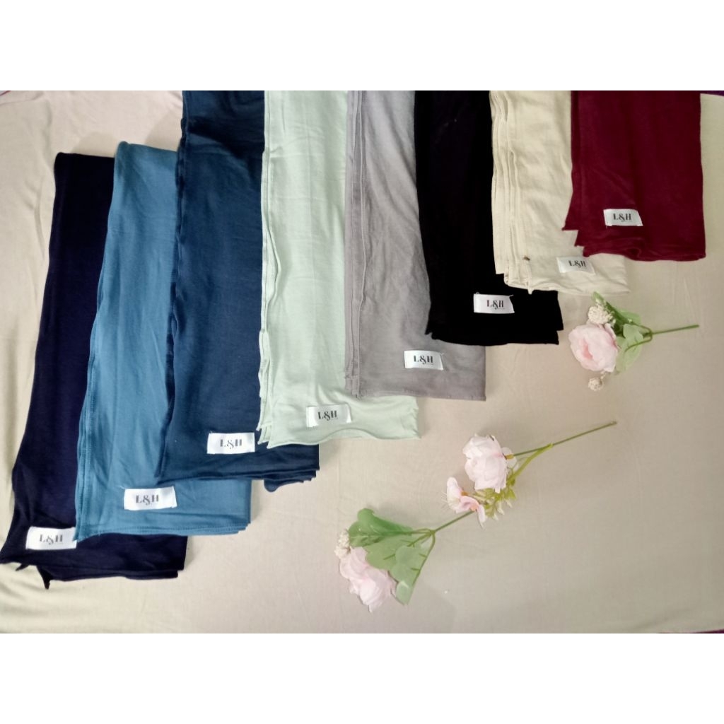 [[ L&H ]]  jilbab pashmina warna hitam kaos rayon super ukuran 160cm×60cm jilbab panjang wanita musl
