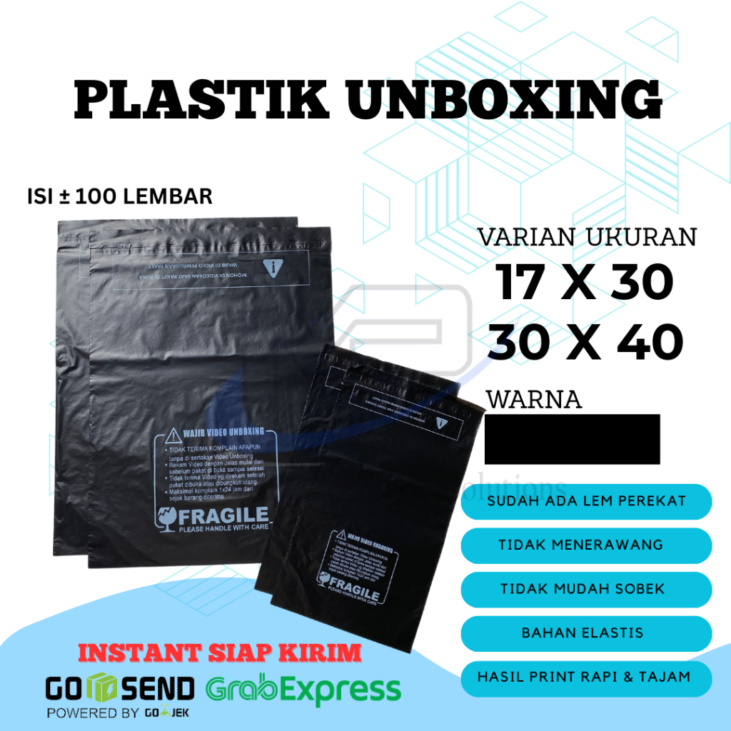 

Polymailer FRAGILE UNBOXING 17x30 30x40 isi 100 Plastik Lem Perekat Label Sticker Wajib Video