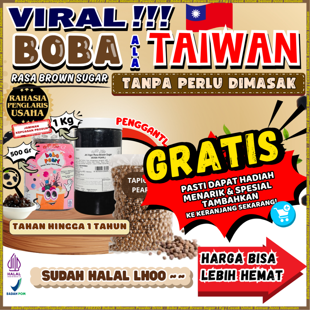 

BobaTapiocaPearlSiapSajiKombinasi FREZZO Bubuk Minuman Powder Drink - Boba Pearl Brown Sugar 1 Kg | Cocok Untuk Semua Jenis Minuman