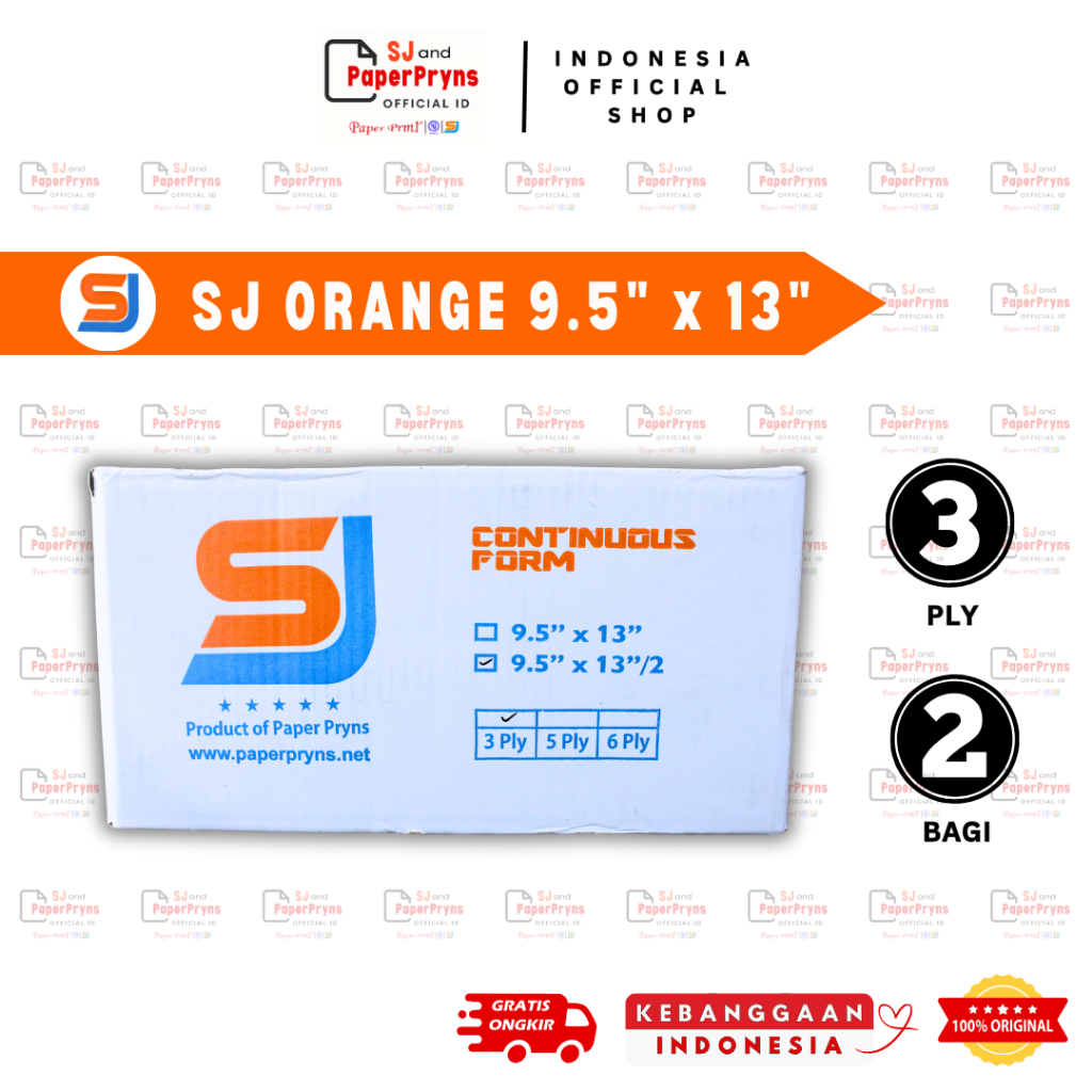 

SJ ORANGE Kertas Continuous Form 9,5" × 13/2" - BAGI 2 (3 PLY) NCR Sheets