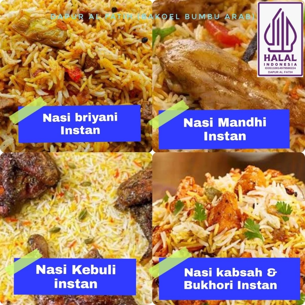 

Basmati 250gr dan Bumbu Instan Briyani, Mandhi, Kebuli, bukhori dan Kabsah (PAKET ANAK KOS)