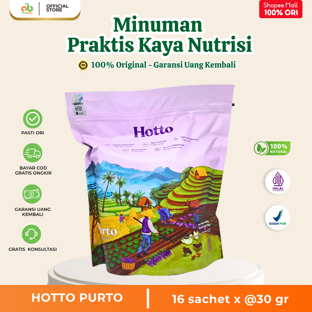 

Hotto Purto Multigrain with Purple Potato 1 Pouch Suplemen Minuman Kesehatan BPOM