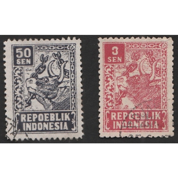 

A 11531 DUA BUAH PRANGKO REPOEBLIK INDONESIA TEMA BANTENG MEMUTUS RANTAI DENGAN KONDISI SUDAH ADA CAP