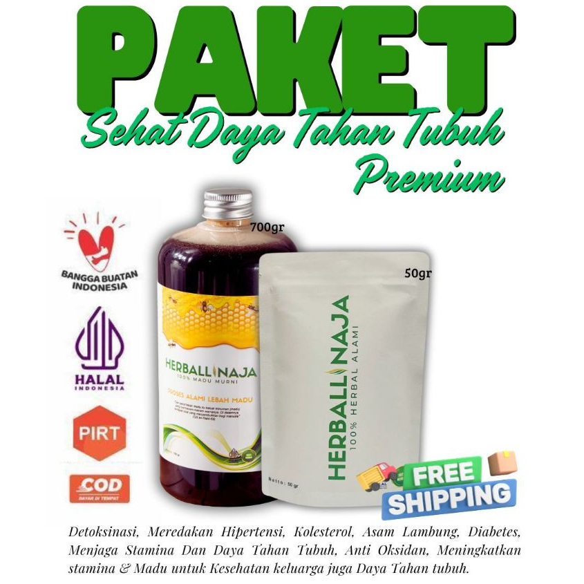 

paket sehat premium herballinaja – madu 700g + herbal 50g | halal, pirt