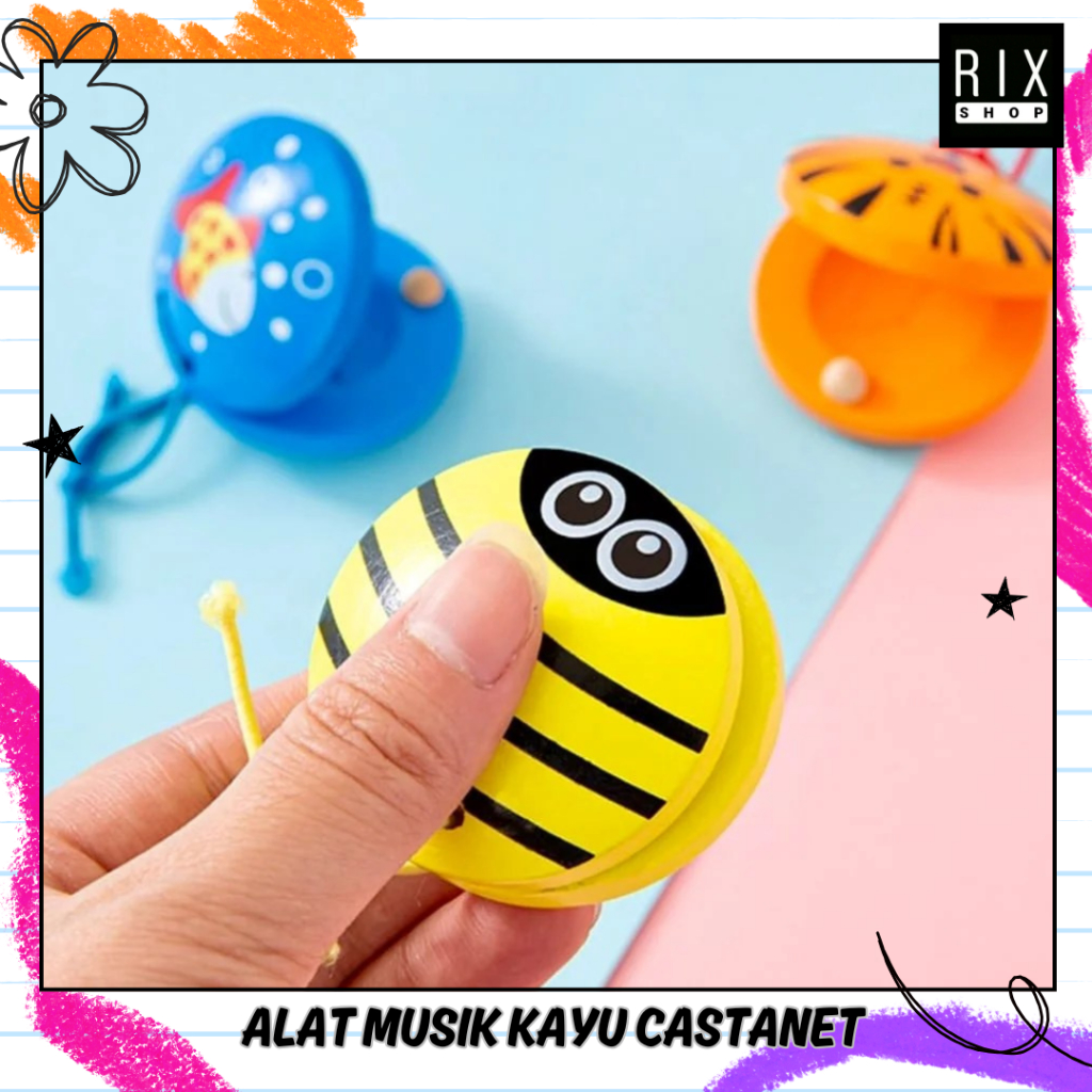 RIX Alat Musik Kayu Castanet Kastanyet Perkusi Mainan Musik Anak Kayu