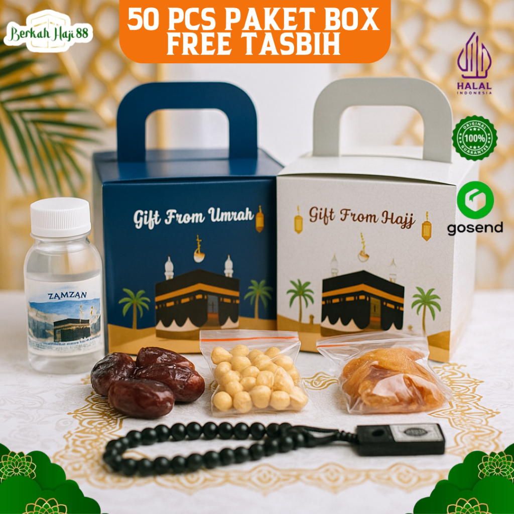 

Paket hemat Oleh Oleh Haji dan Umroh Dus Box Free Tasbih Kayu per 50 pcs