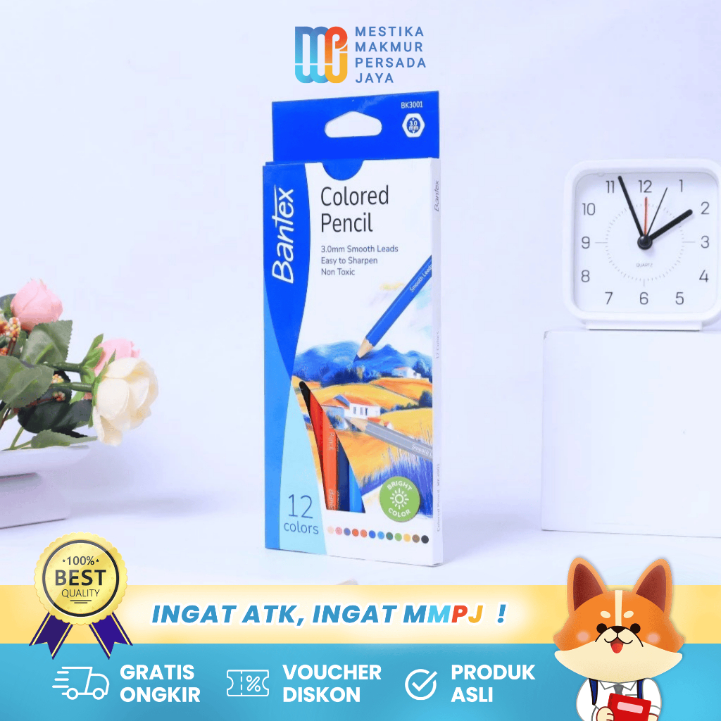 

Bantex Pensil Warna 3.0 mm Hexagonal Bahan Kayu Poplar - Isi 12 Warna BK3001