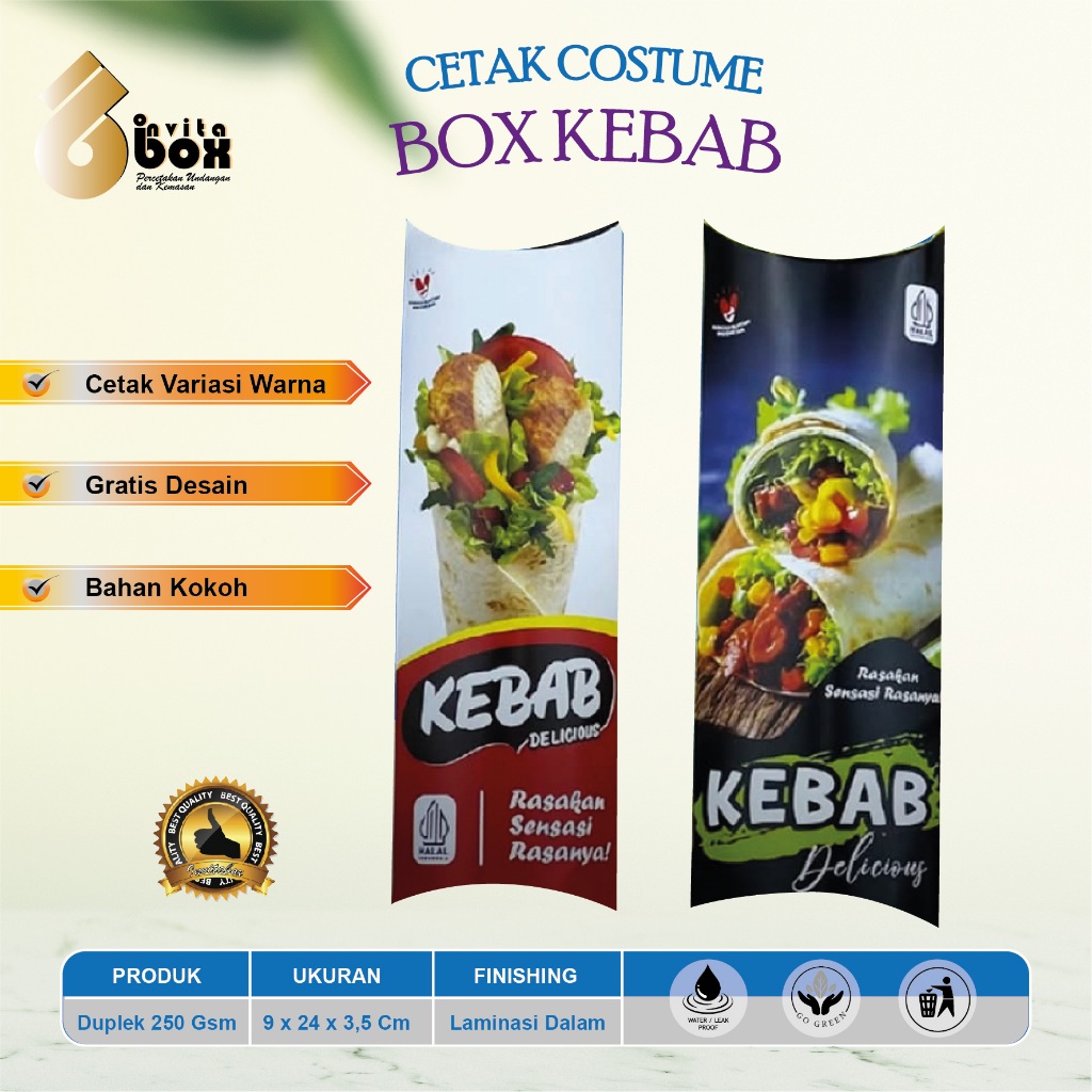 Box Kebab I Desain Costume I Duplek 250 Gsm I Size 9 x 24 x 3,5 CM I Cetak Fullcollor