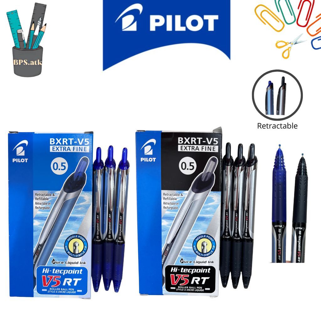 

(12 pcs) PILOT Pulpen Hi-Tecpoint BXRT-V5 / BXRT-V7 Retractable Made In Japan Ujung Lancip