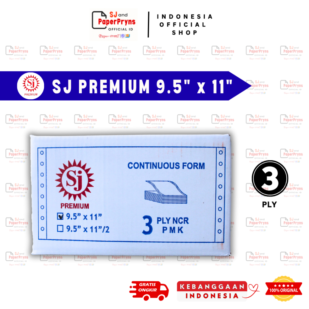 

SJ PREMIUM Kertas Continuous Form 9,5" × 11" (3 PLY) NCR Sheets