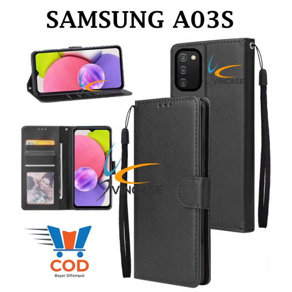SAMSUNG A03S FLIP LEATHER CASE PREMIUM - FLIP WALLET CASE KULIT UNTUK SAMSUNG A03S - CASING DOMPET |