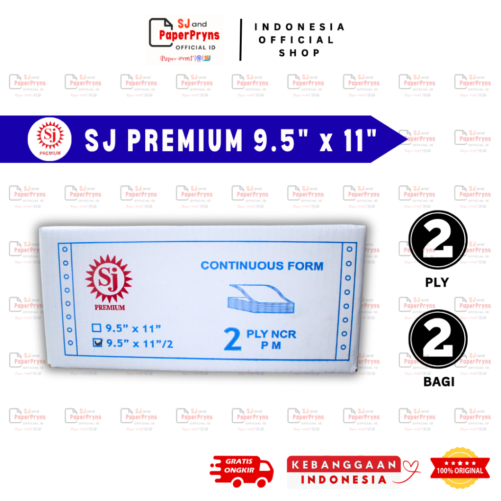 

SJ PREMIUM Kertas Continuous Form 9,5" × 11/2" - BAGI 2 (2 PLY) NCR Sheets