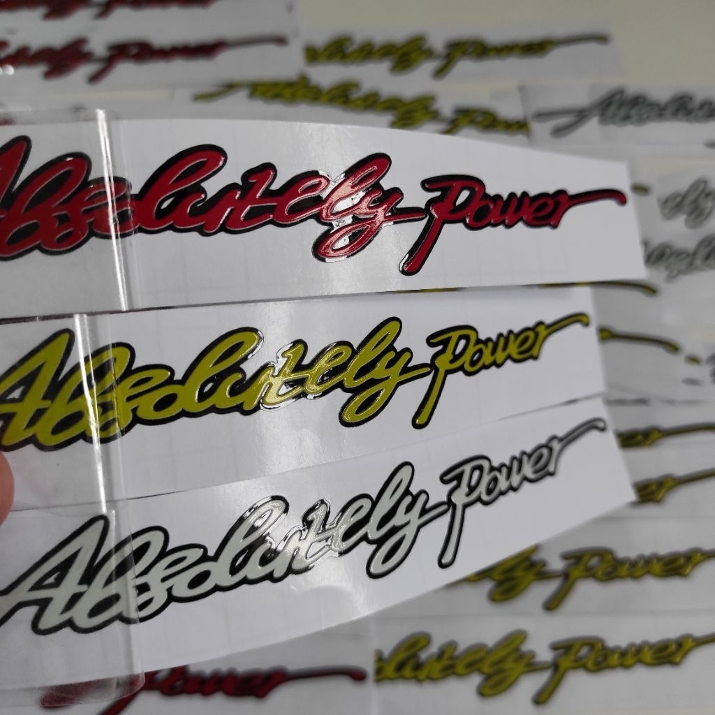 

STIKER TIMBUL UV DTF 3D ABSOLUTELY POWER 3 WARNA ANTI AIR MUDAH DITEMPEL