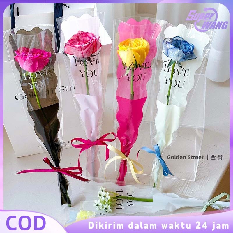 

50pcs Plastik Bungkus Bunga Kantong Plastik Bunga Single Mermaid Rose Box Kertas Pembungkus Buket Satu Bunga Mawar