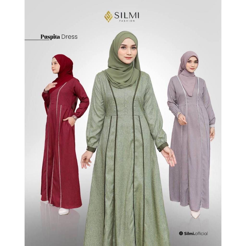 BASIC GAMIS POLOS PUSPITA DRESS BY SILMI - BAJU BUSANA MUSLIM WANITA DEWASA REMAJA TUA LANSIA MOTIF 