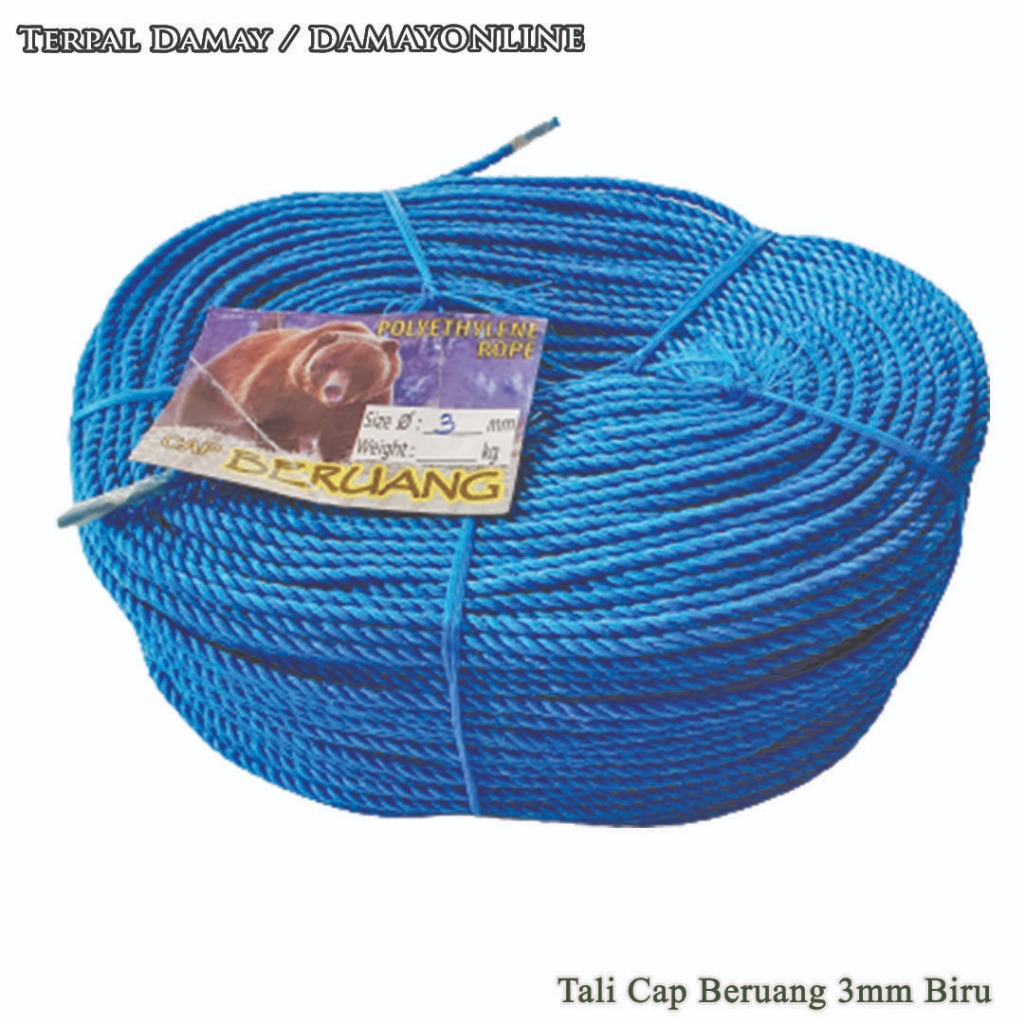 

Tali Tambang PE Cap Beruang 3mm Biru / Rol ( Harga Per Rol )