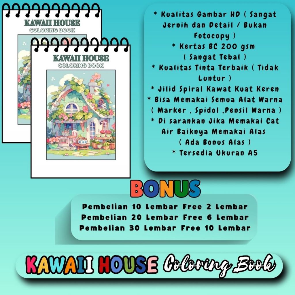 

Buku Mewarnai Tema KAWAII HOUSE Colring Book Kertas 200 gsm Tebal Gambar Sudah HD Jelas Jernih Untuk Semua Usia Murah Berkualitas Bagus