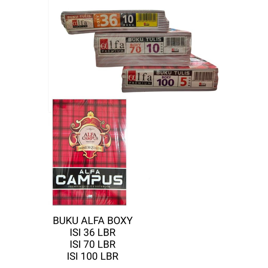 

Buku Tulis Alfa Campus 70 Lembar Boxy ( 17 X 25 cm ) / Bks ( 10 Pcs )