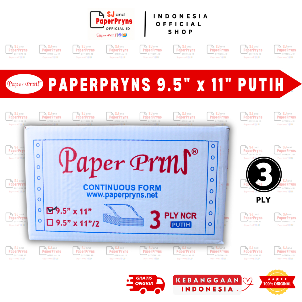 

PAPERPRYNS Kertas Continuous Form 9,5" × 11" (3 PLY) PUTIH NCR Sheets