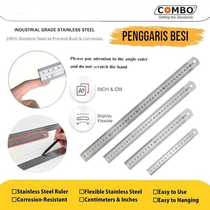 Penggaris Besi 60, 50, 40, 30, 20, 15cm / Metal Ruler / Mistar